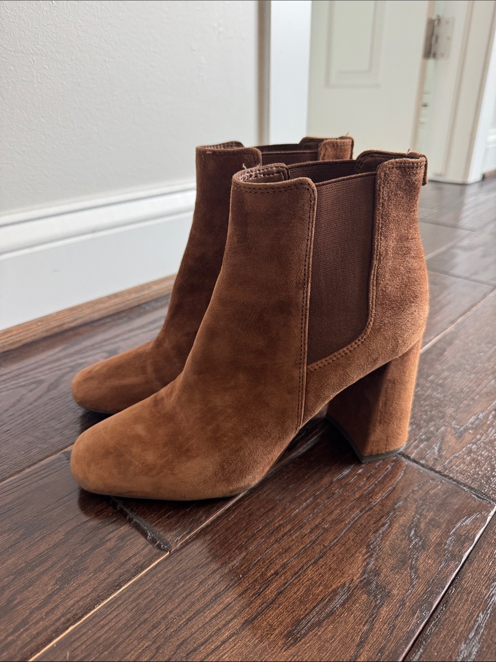 Sam Edelman Block Heel Boots — Brown suede